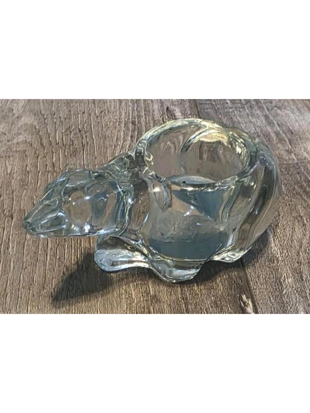 Vintage  Crystal Clear Glass Polar Bear Votive‎ Tea Light Holder